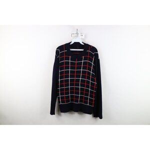 Vintage 70s Streetwear Mens Large Distressed Ribbed Knit Boxy Fit Sweater Plaid